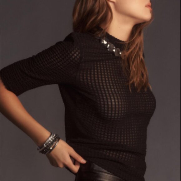 Brand New Maeve Sheer Mesh Mock-Neck Top - Picture 3 of 7
